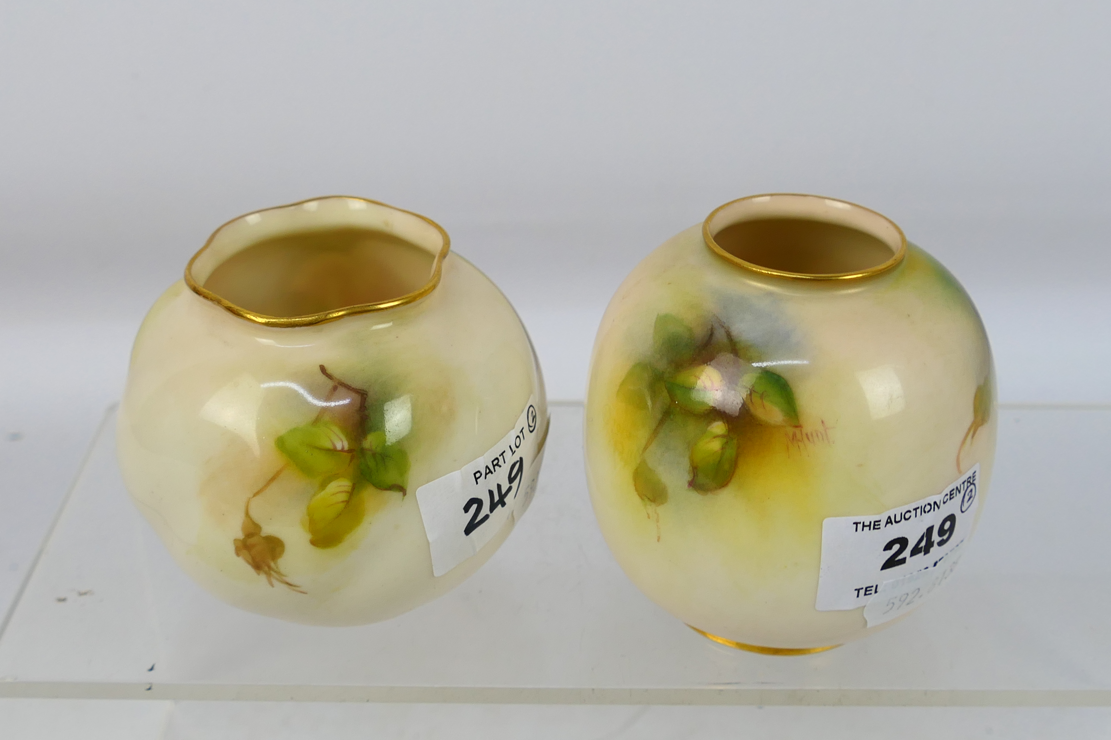 Royal Worcester - Two small vases decorated with roses, one signed for Ethel Spilsbury, - Image 4 of 7