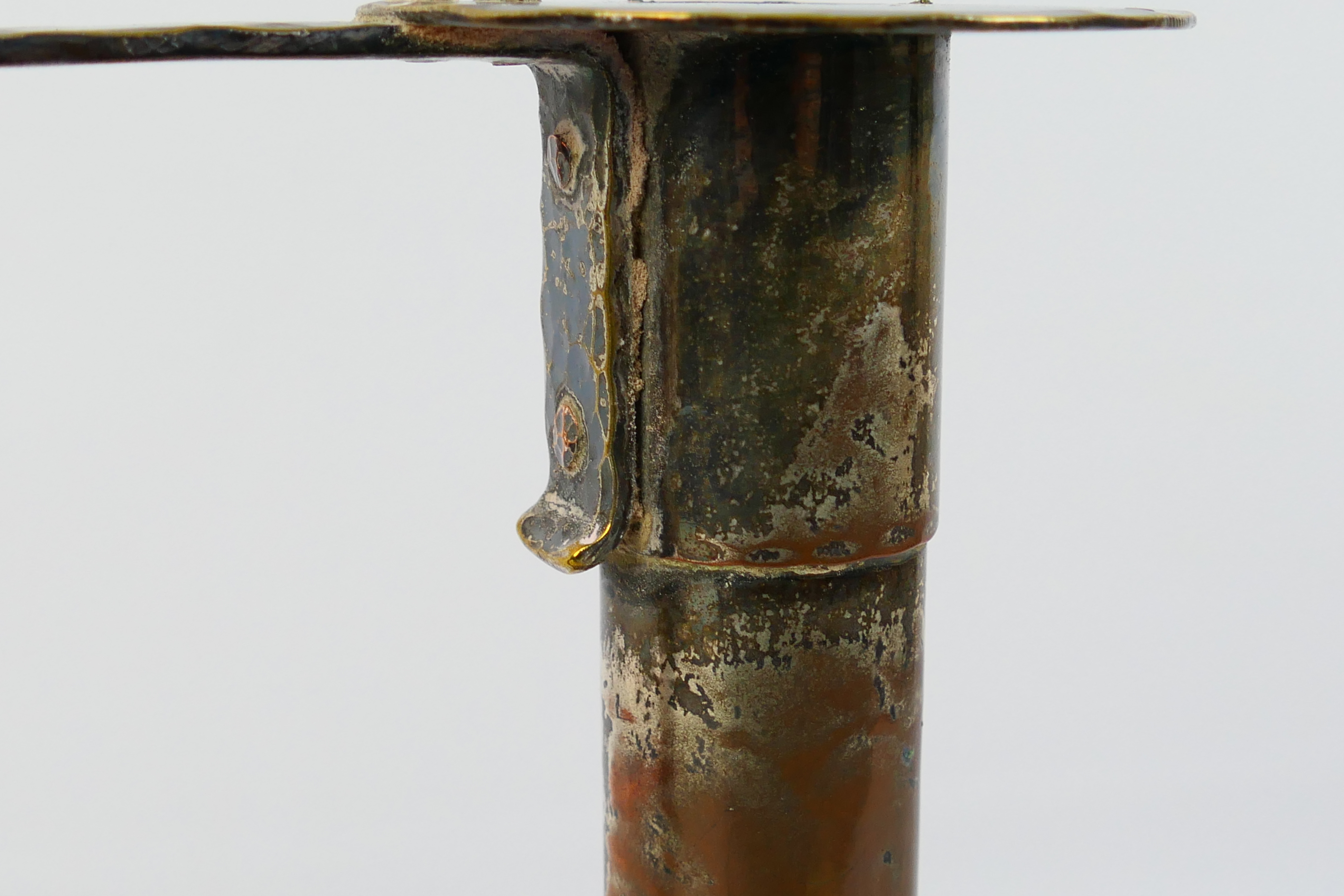An Arts And Crafts style copper and brass candlestick, remnants of plating in areas, - Image 4 of 8