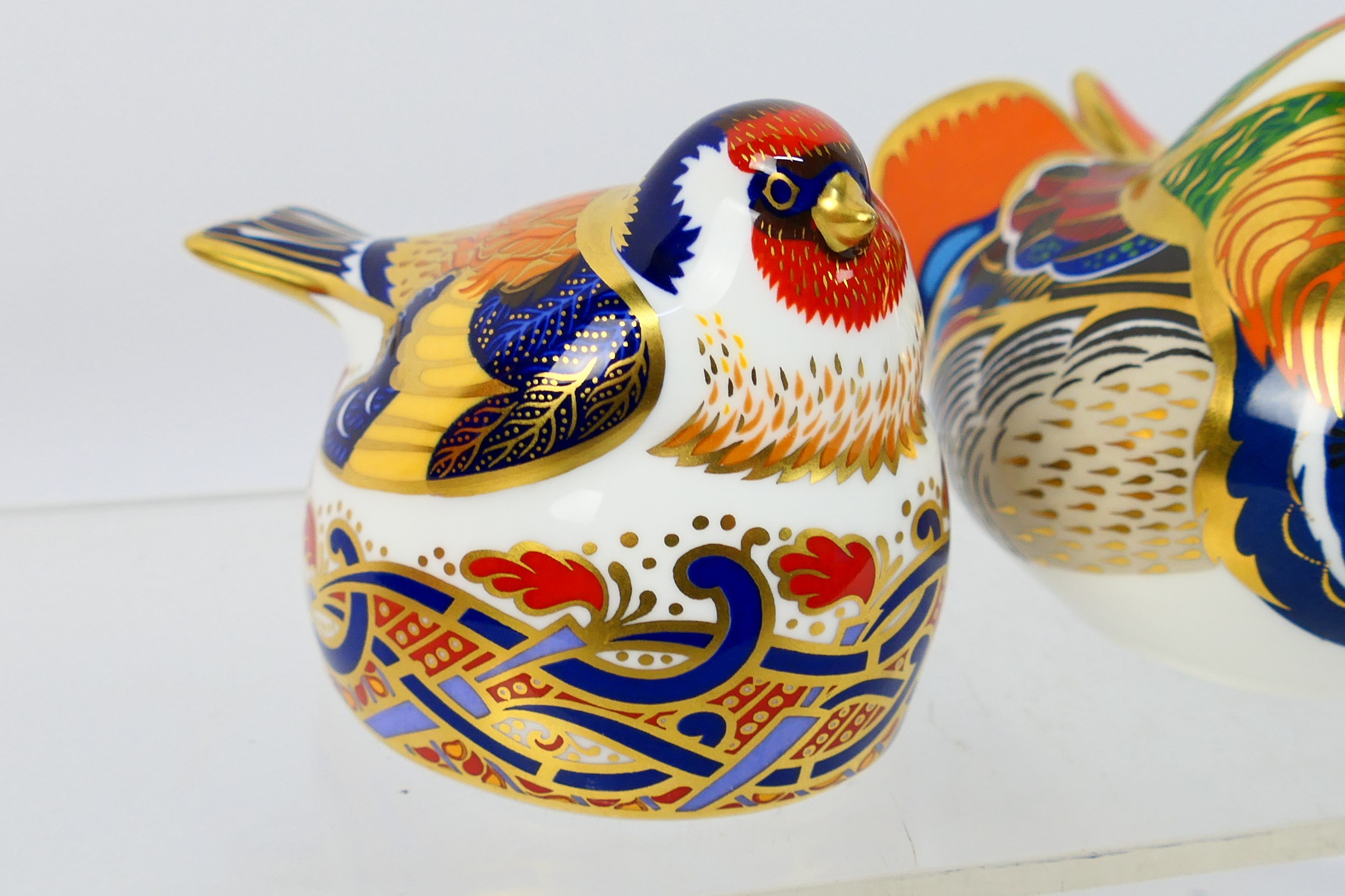 Royal Crown Derby - Two paperweights comprising Mandarin Duck and Goldfinch Nesting, gold stoppers, - Image 2 of 7