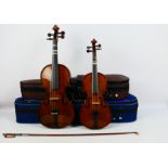 Two cased violins both Stentor Student I models, one with bow and contained in carry cases. [2].