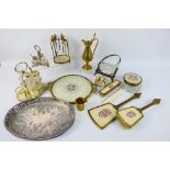 Lot to include plated ware, brass ware, dressing table items and other.