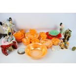 Pyrex, Fire-King, Goebel, Other - A collection of miscellaneous ceramic dishes, Asian figures,