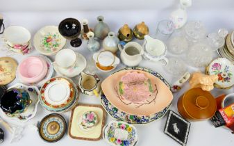 A mixed lot of ceramics and glassware to include Wedgwood, Shelley, Wade, Carlton ware,