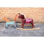 A vintage Push-A-Long Dog with plush rocking horse.