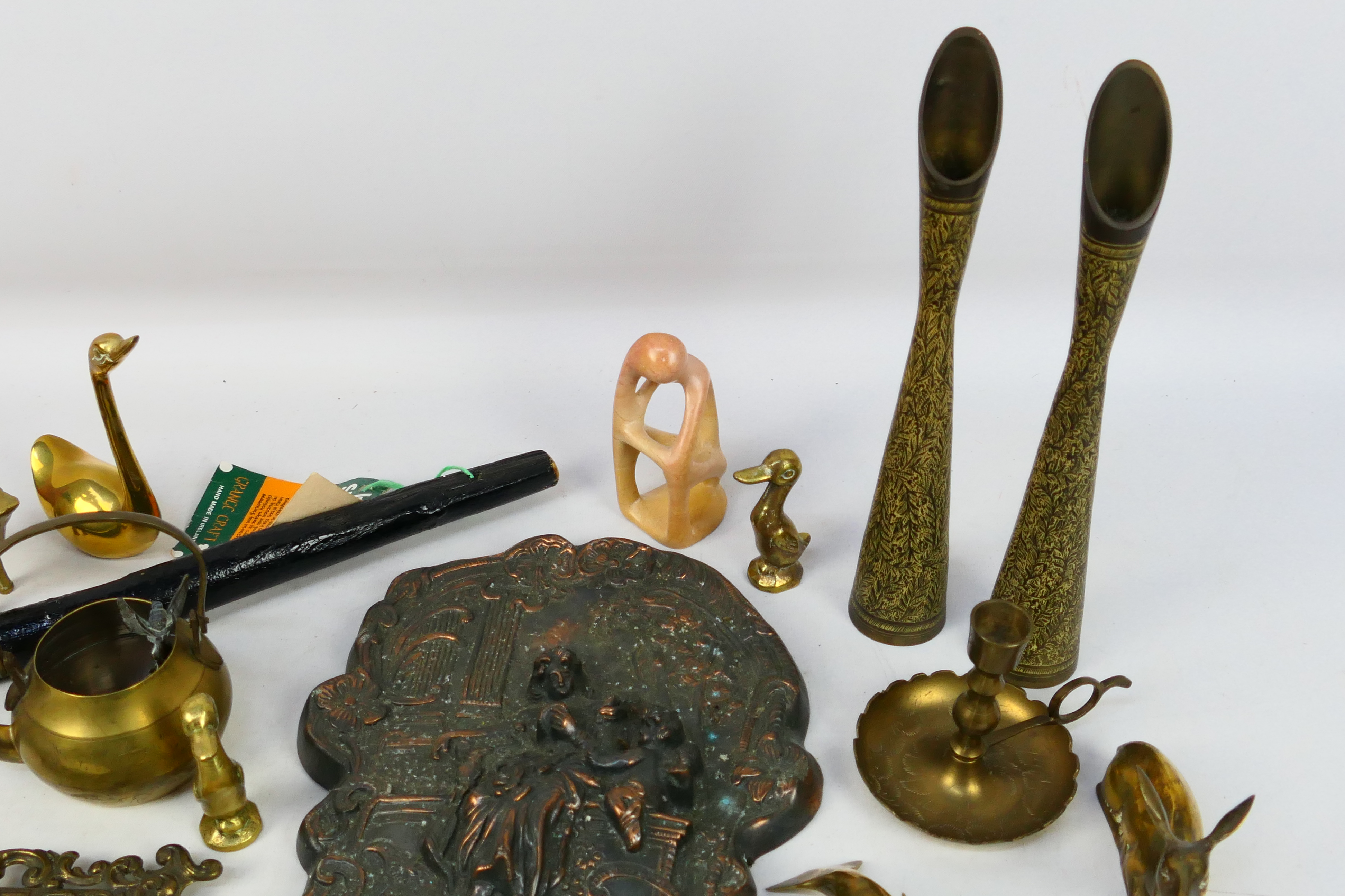 Lot to include brassware, tinned copper plaque, shillelagh and other. - Image 3 of 5