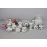 Lot to include four small Coalport lady figures, largest approximately 13 cm (h), various vases,