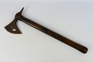 A 19th century pioneer's or sapper's type axe, European, 70 cm (l), axe head 25 cm (l).