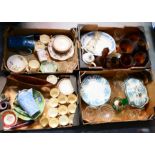 Four boxes of mixed ceramics and glassware to include Shelley, Adderley, Wadeheath and other. [4].
