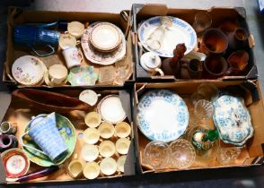 Four boxes of mixed ceramics and glassware to include Shelley, Adderley, Wadeheath and other. [4].