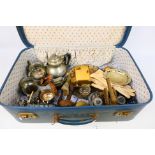 Mixed collectables to include plated ware, other metal wares, clock, desk cannon model,