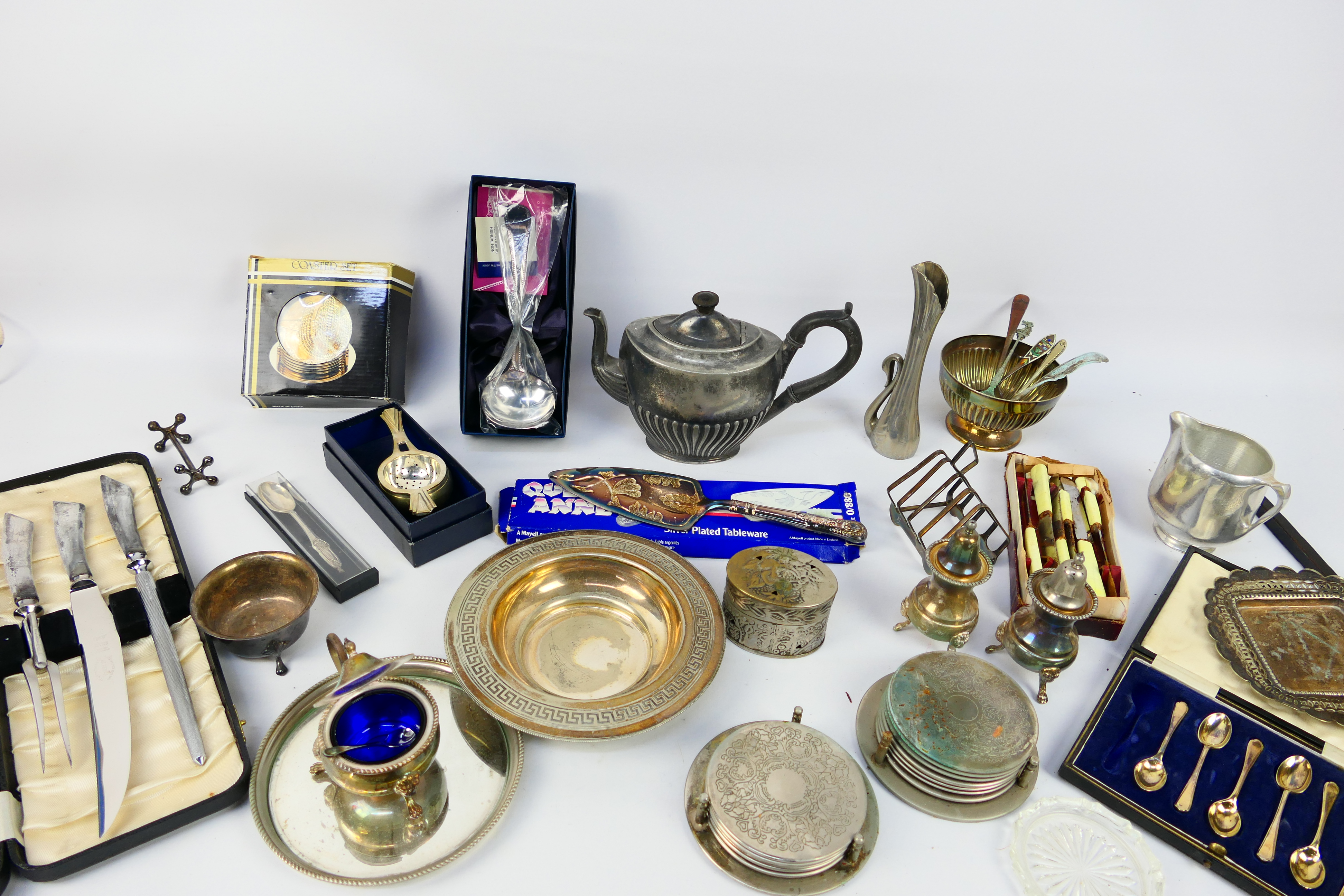 A collection of various plated ware, part boxed.