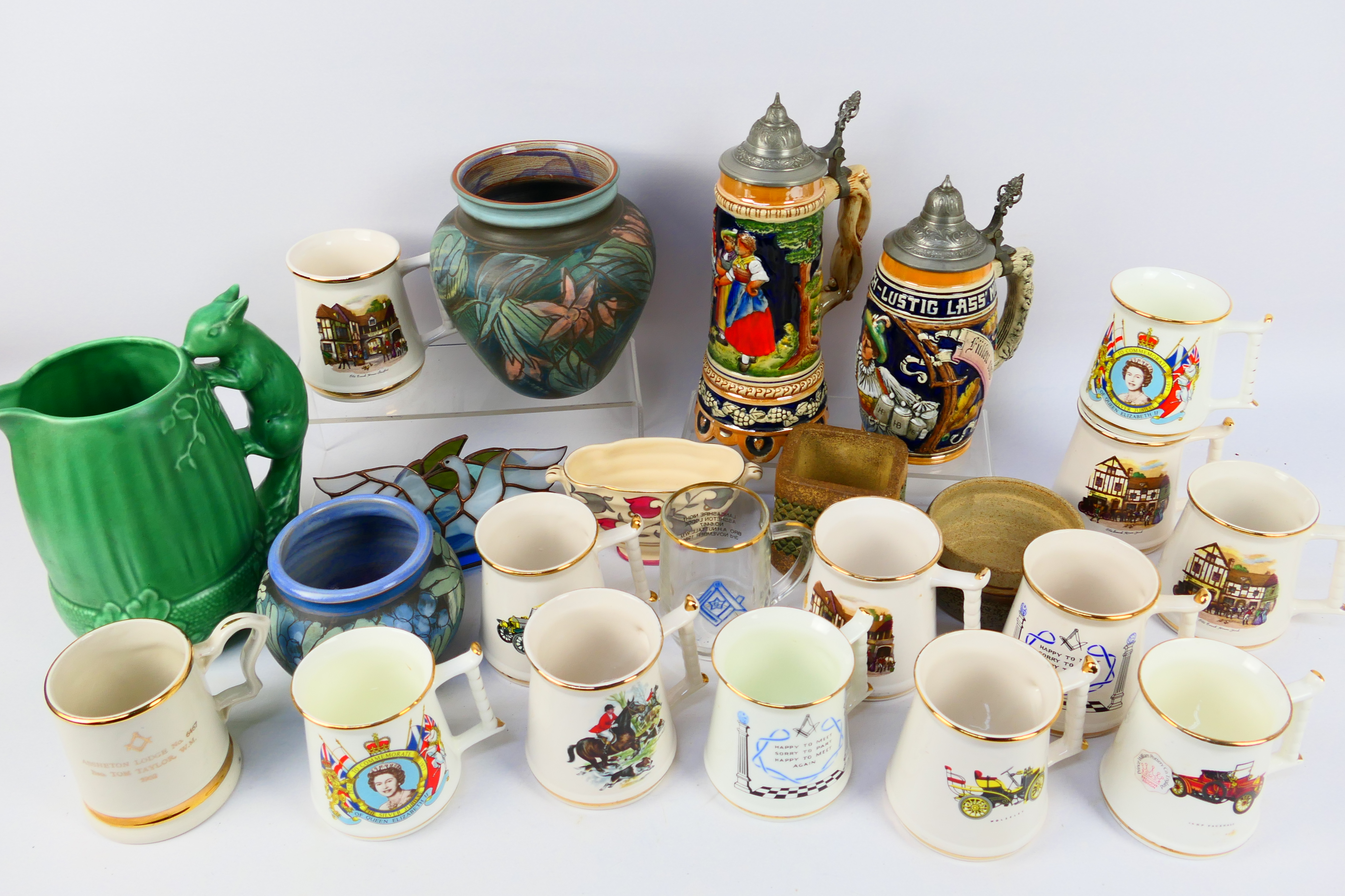 Lot to include Crown Ducal, Sylvac, studio pottery, Masonic related and other.
