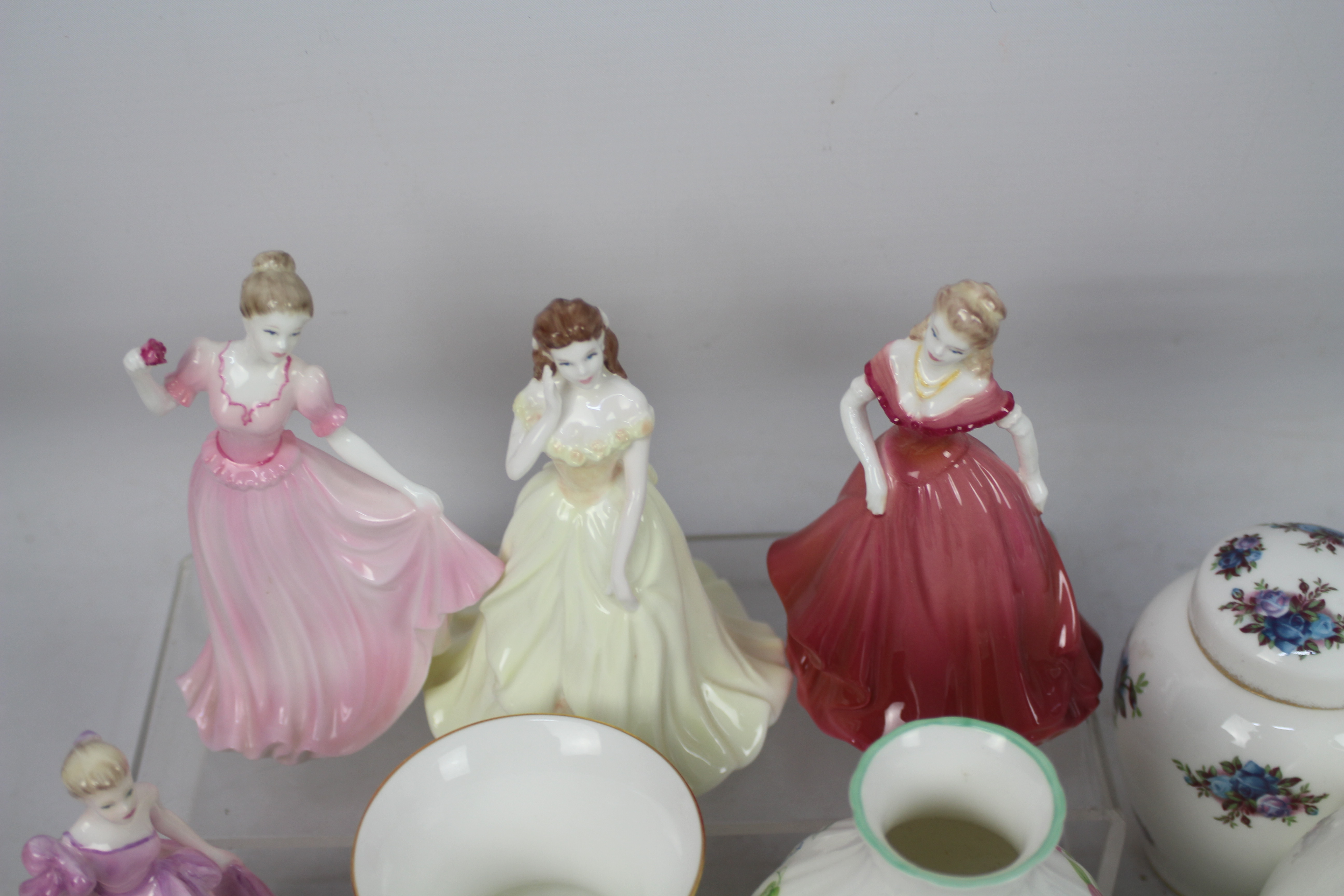 Lot to include four small Coalport lady figures, largest approximately 13 cm (h), various vases, - Image 2 of 4