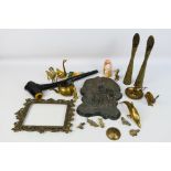 Lot to include brassware, tinned copper plaque, shillelagh and other.