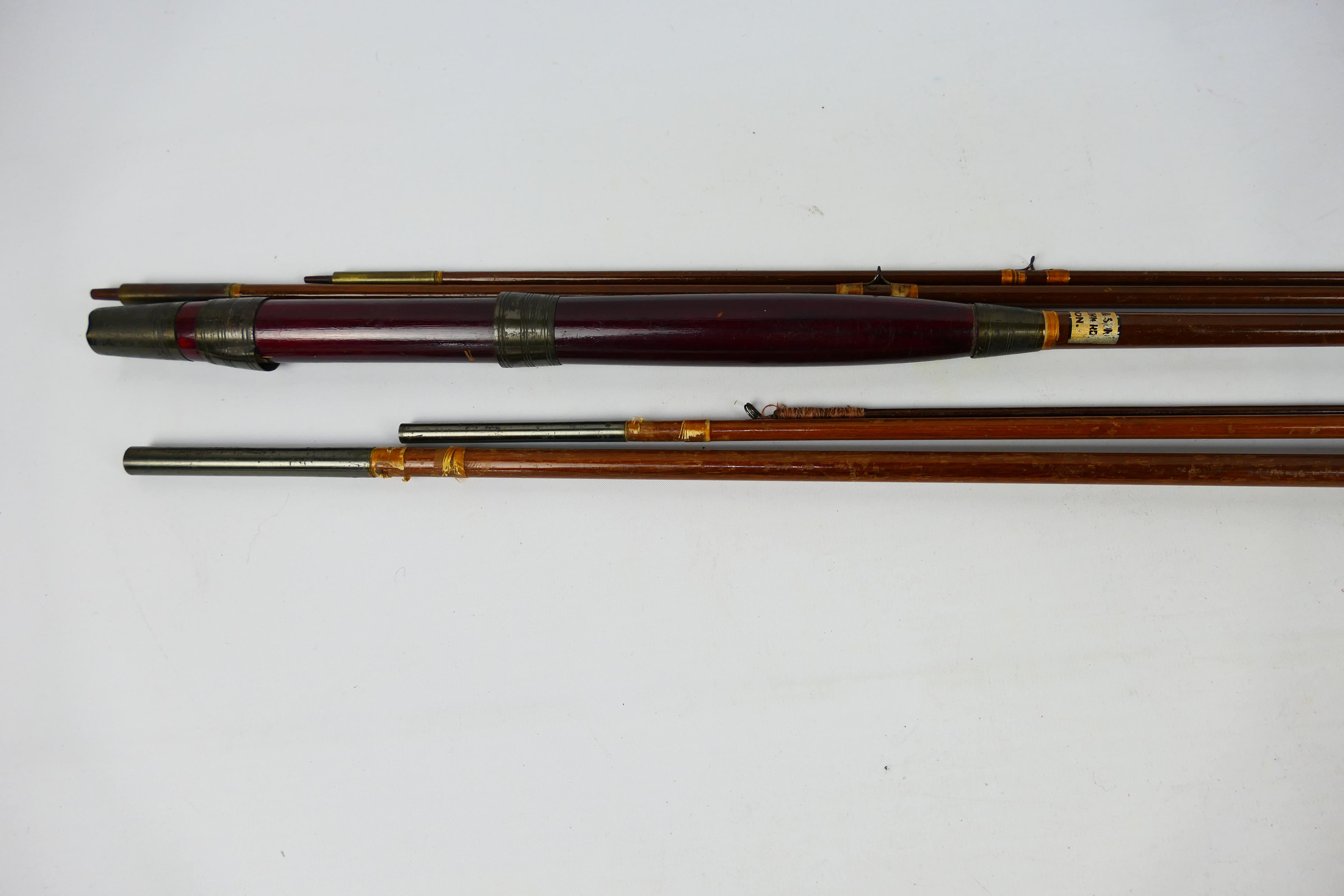 Two J Peek & Son three piece fishing rods contained in canvas bags. - Image 3 of 4