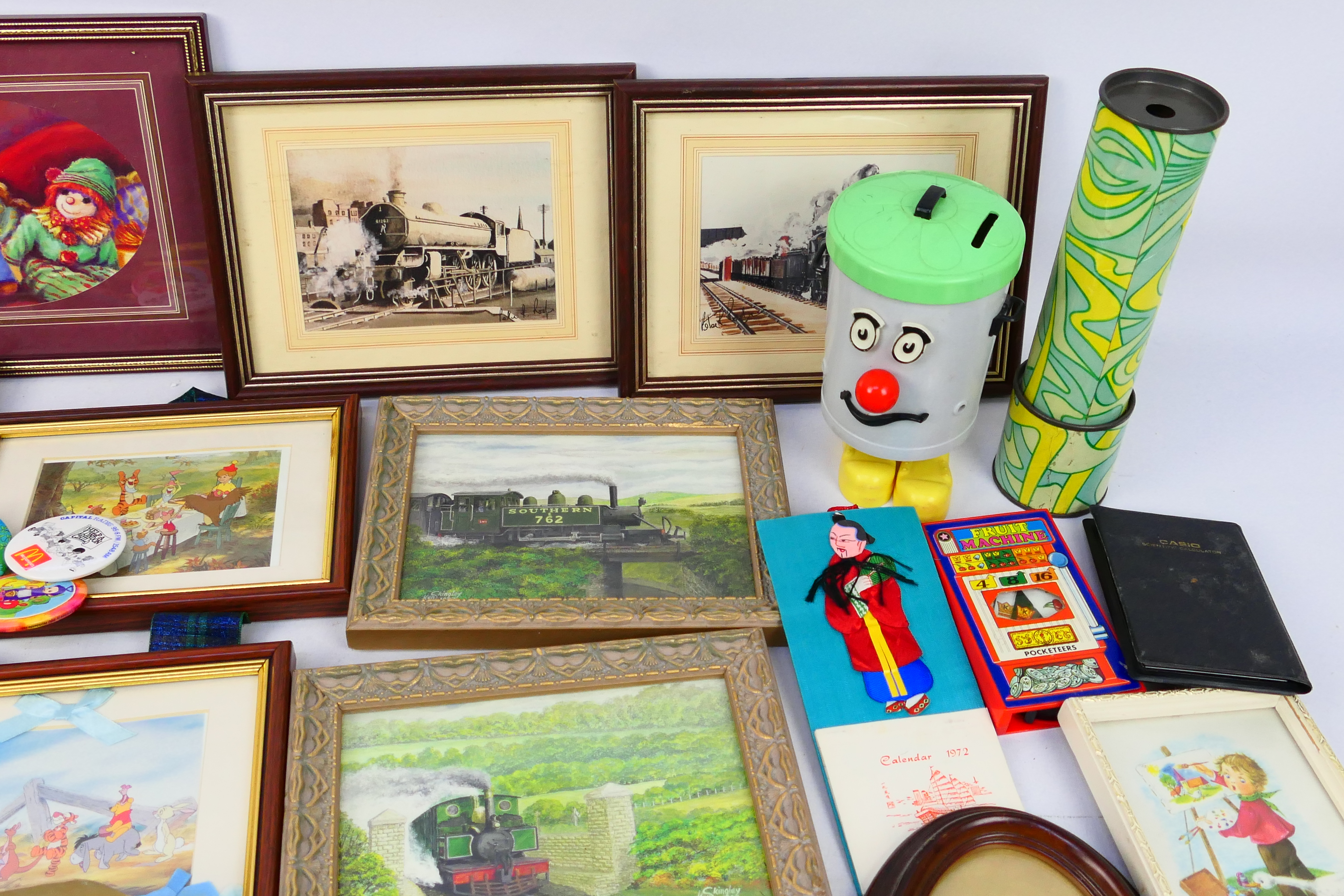 Lot to include framed pictures, badges, kaleidoscope, Dusty Bin model and other. - Image 3 of 5