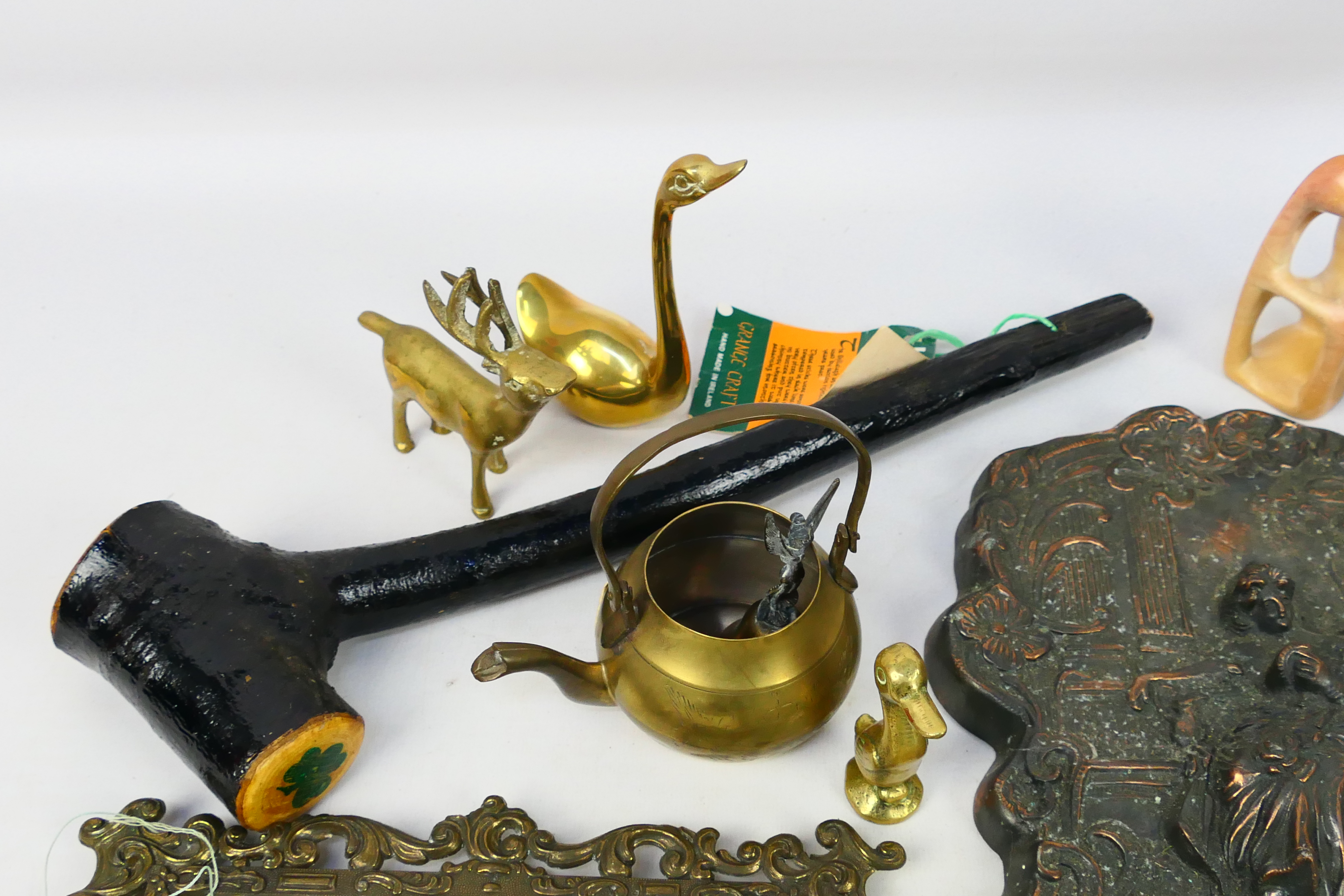 Lot to include brassware, tinned copper plaque, shillelagh and other. - Image 2 of 5