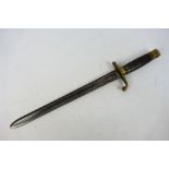 An antique naval dirk, possibly French, with 32 cm (l) fullered blade, brass cross guard and pommel,