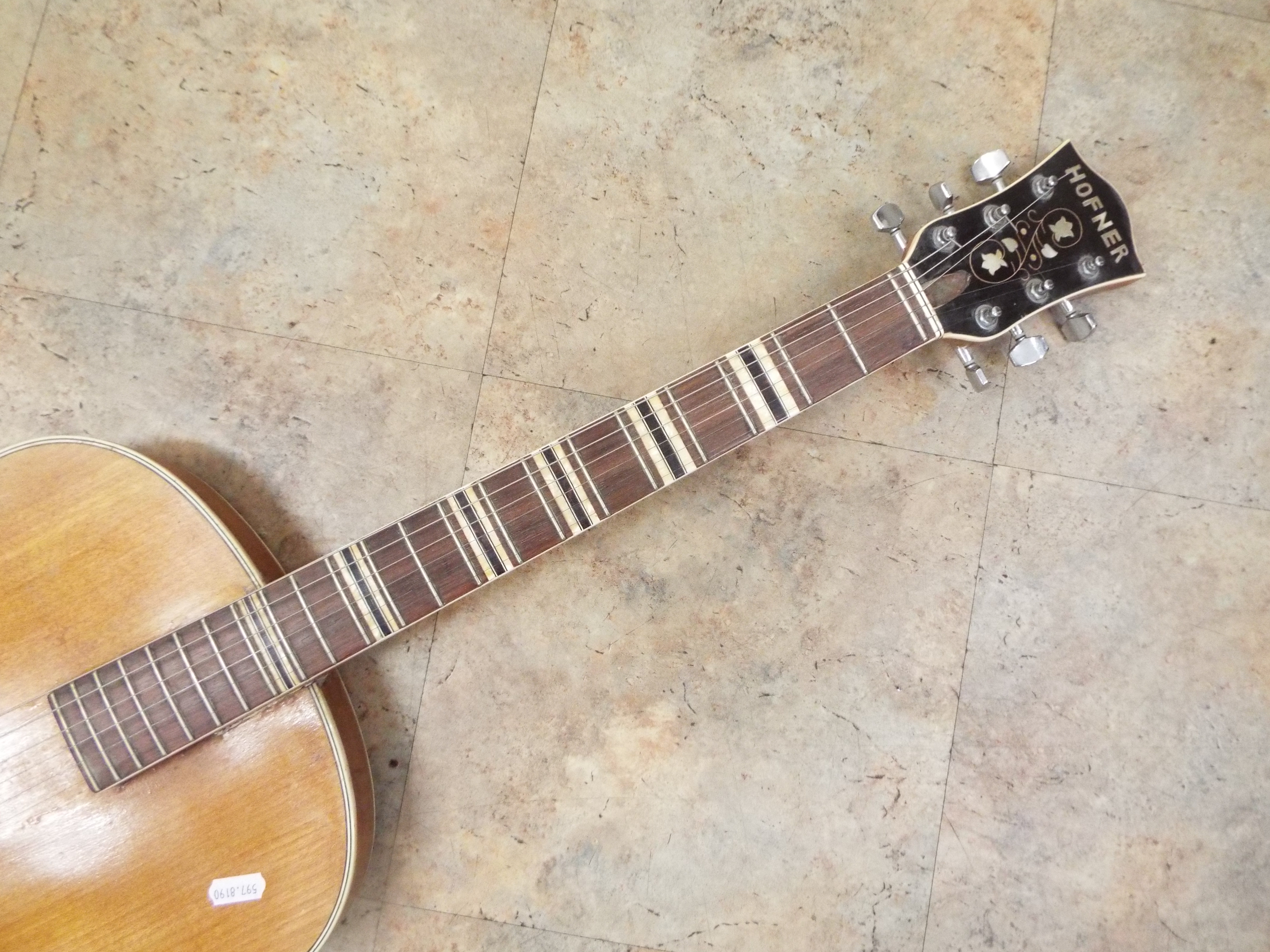 A vintage Hofner archtop Guitar, circa 1960s, with bound F holes, - Image 8 of 16