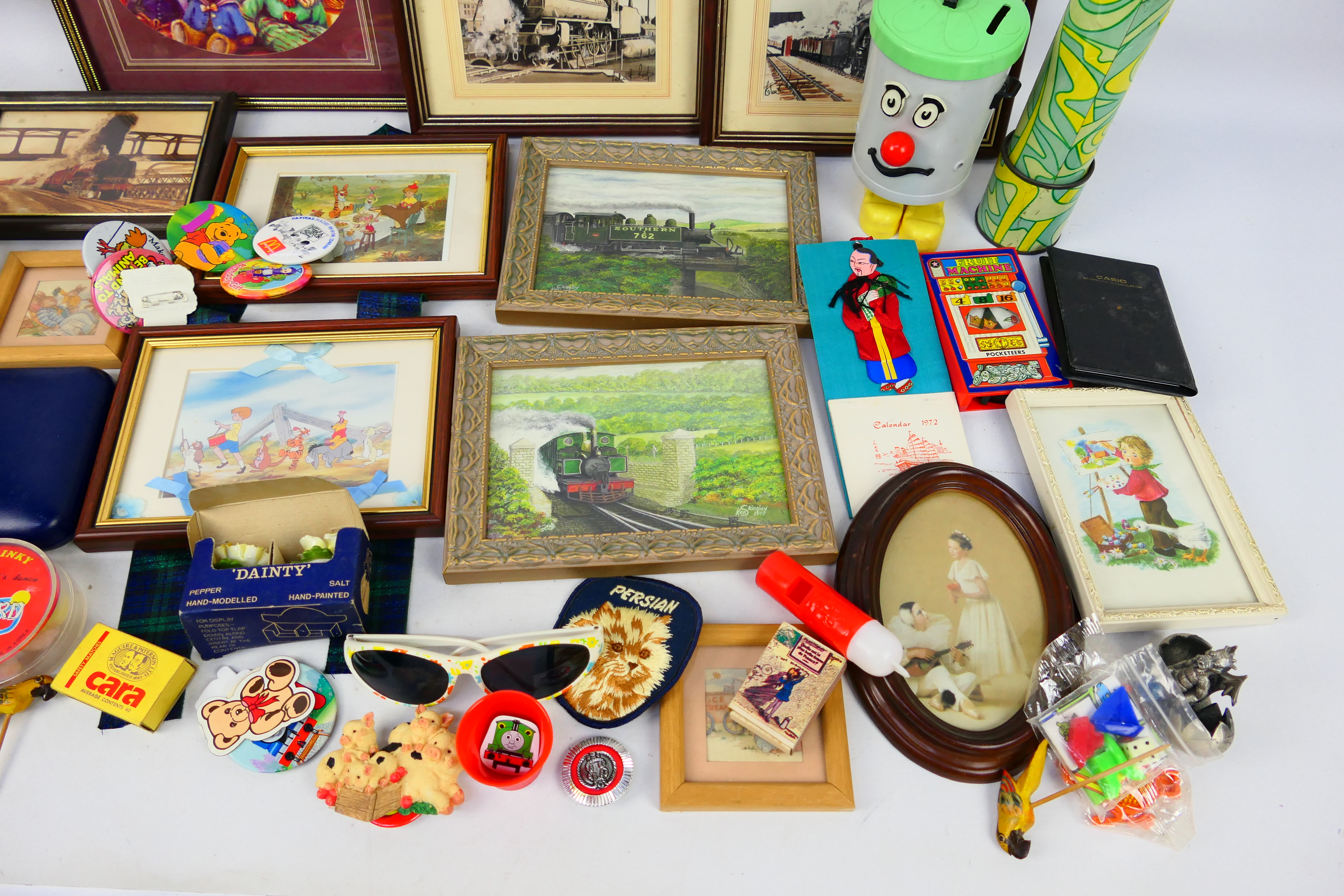 Lot to include framed pictures, badges, kaleidoscope, Dusty Bin model and other. - Image 5 of 5