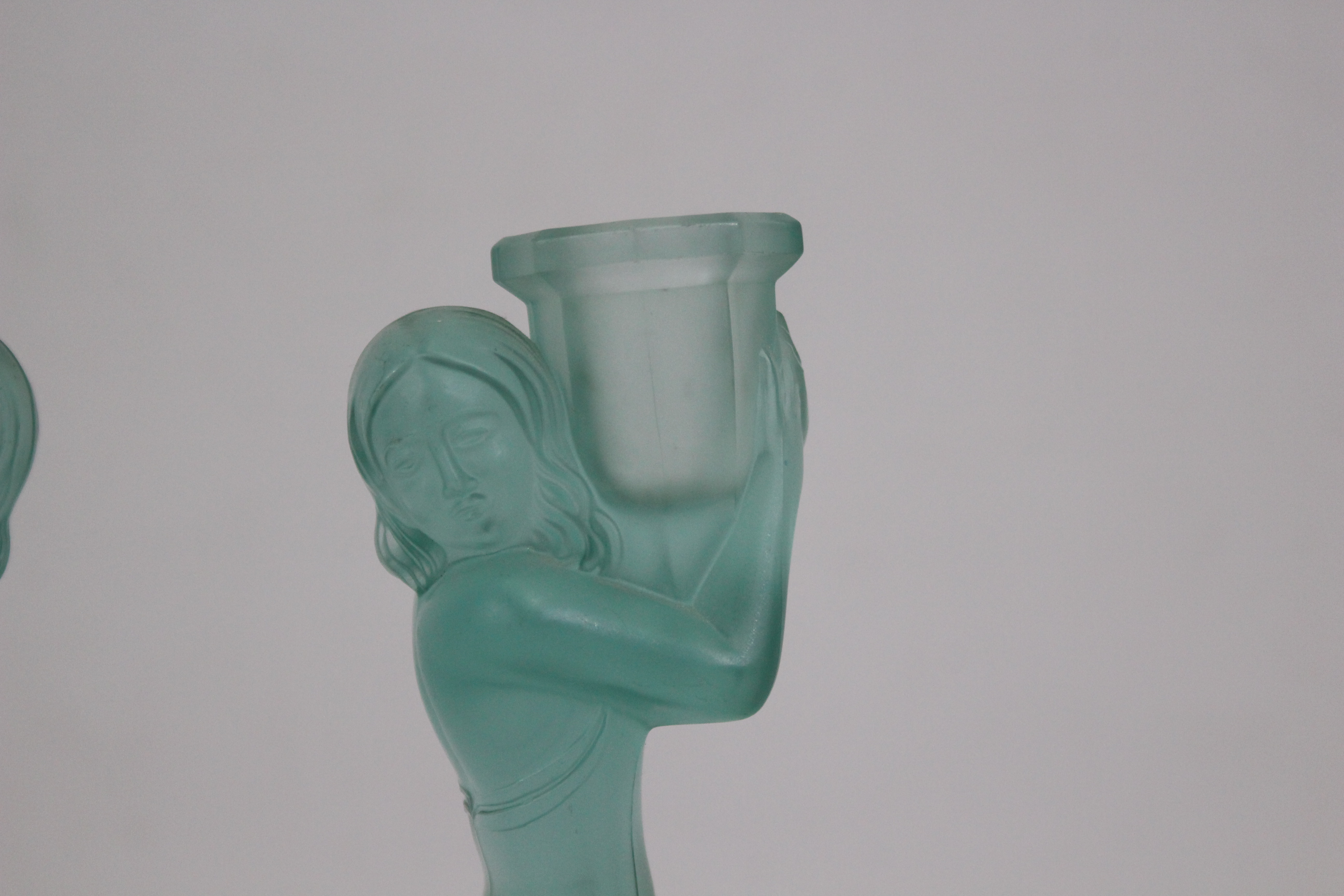 A pair of Art Deco turquoise glass candl - Image 3 of 3