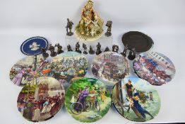 Lot to include fourteen Royal Hampshire Art Foundry pewter figures, ceramics comprising Wedgwood,