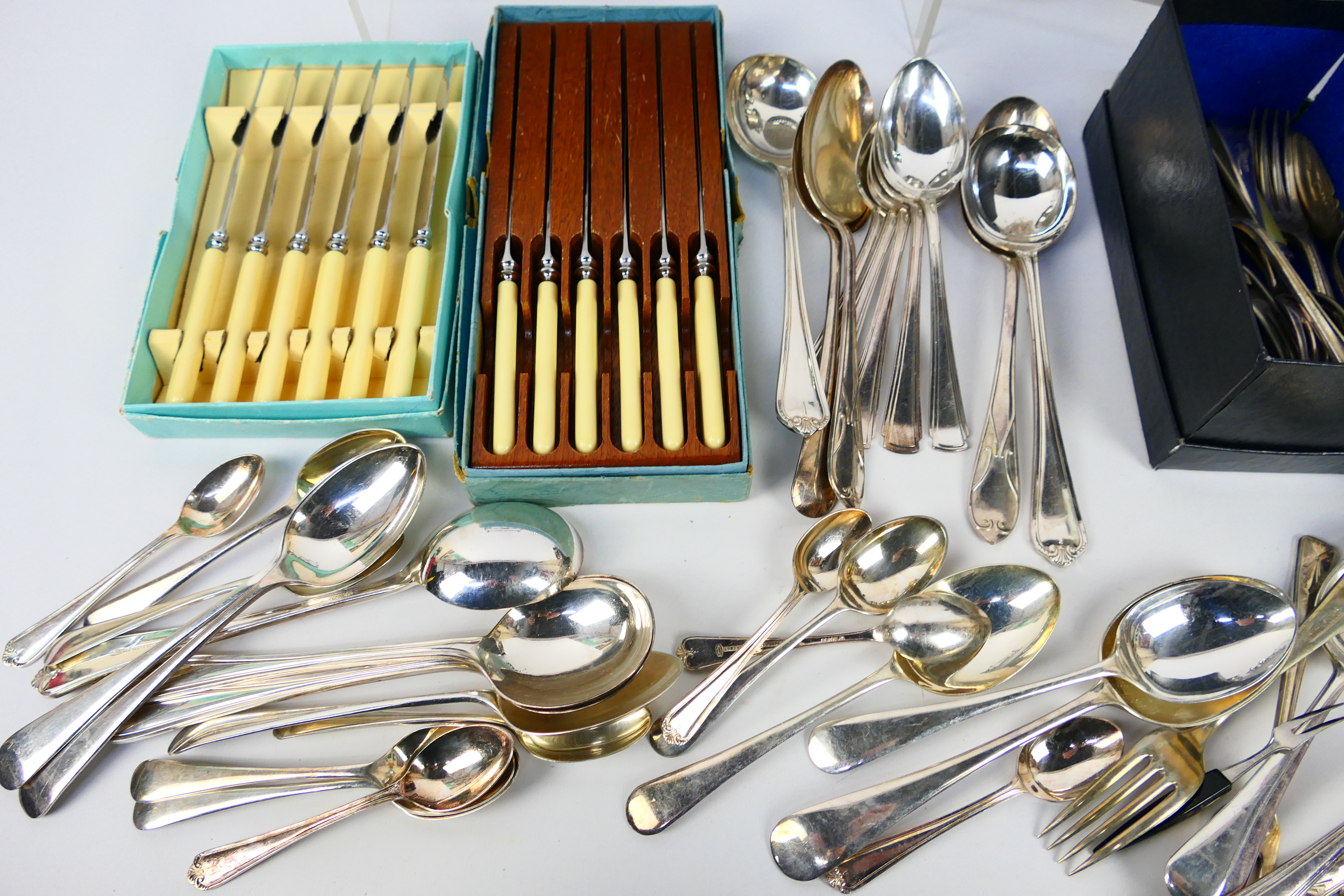 A collection of various plated ware, stainless and other including flatware. - Image 5 of 7