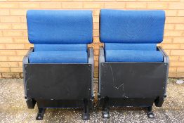 Cinema Chairs - A pair of retro folding cinema chairs. Chairs have blue fabric and metal legs.