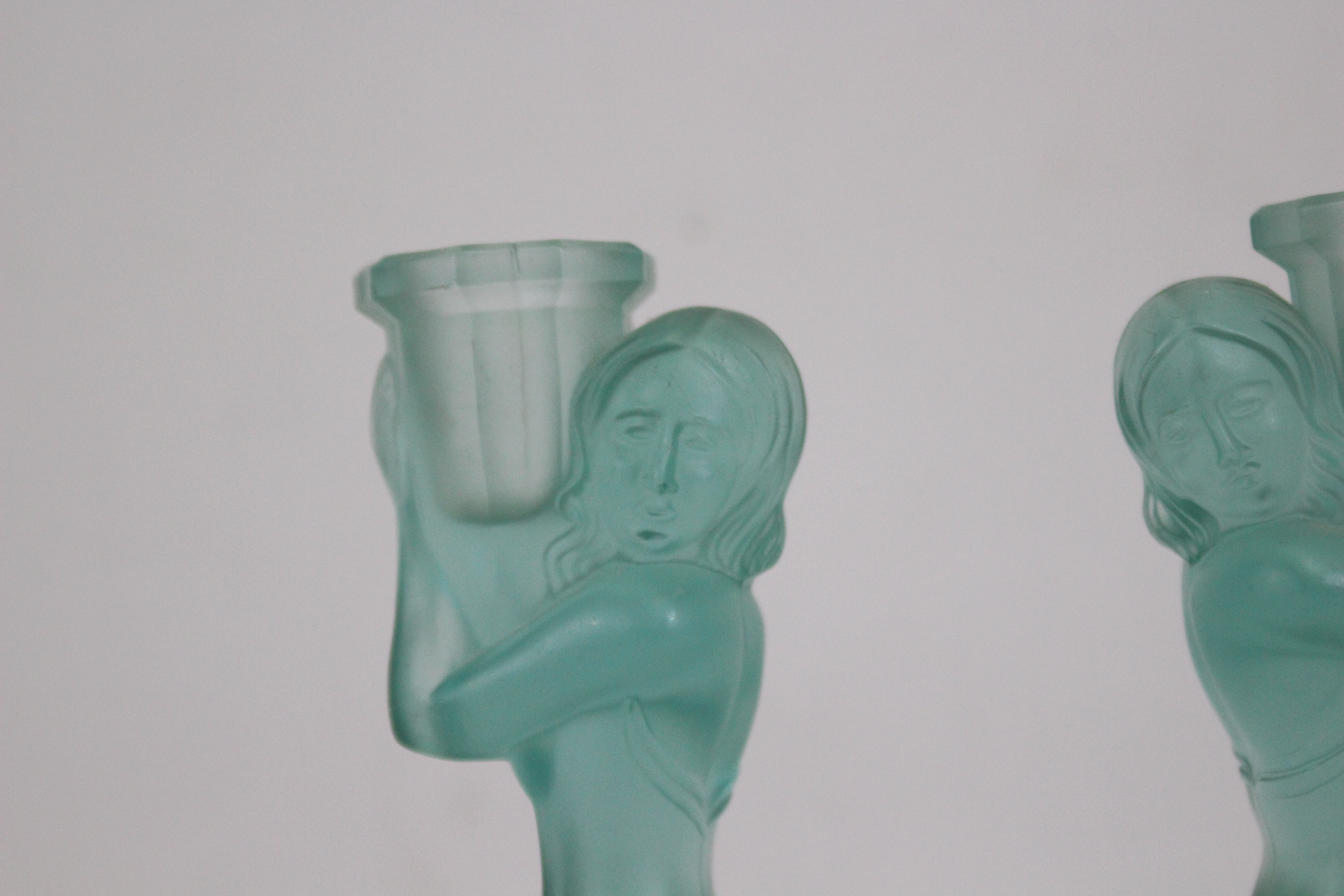 A pair of Art Deco turquoise glass candl - Image 2 of 3