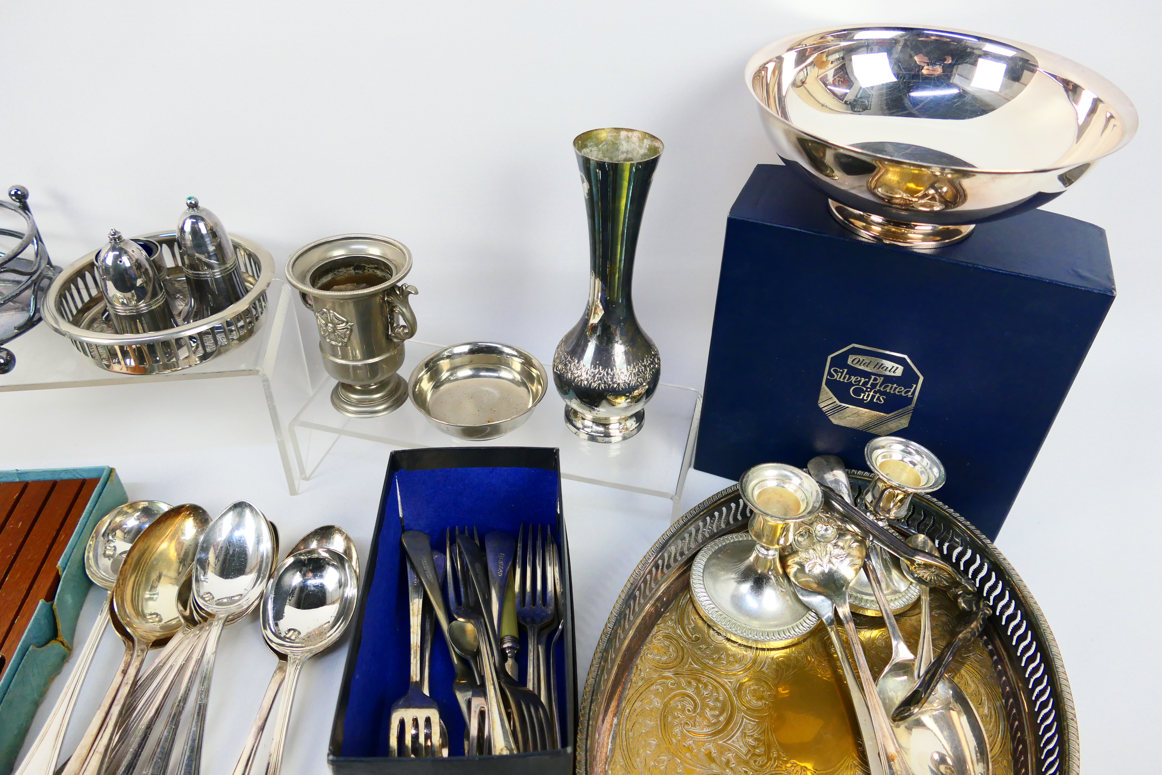 A collection of various plated ware, stainless and other including flatware. - Image 7 of 7