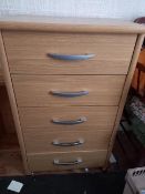 A slim chest of five drawers measuring approximately 91 cm x 55 cm x 40 cm.