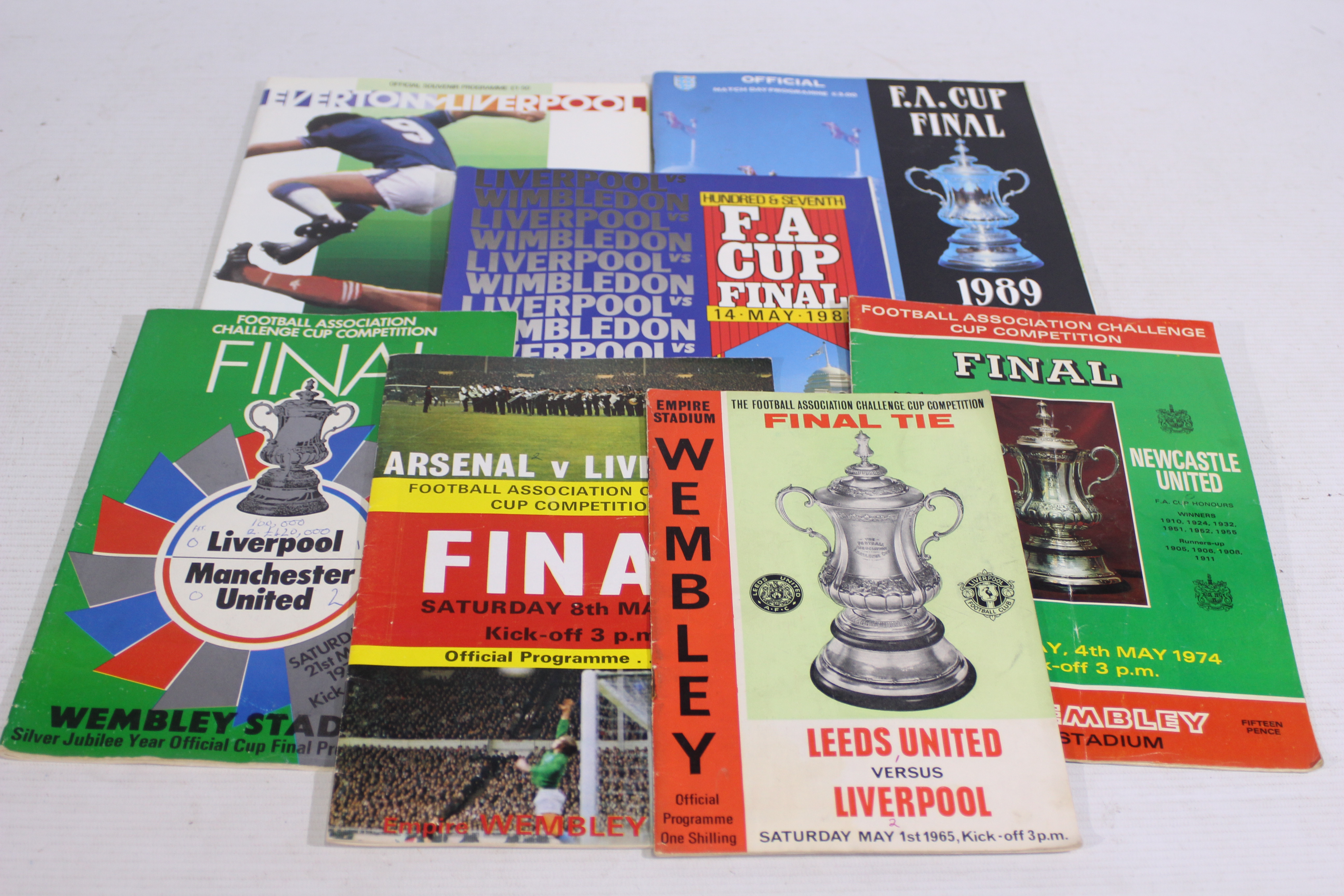 FA Cup Final Football Programmes, Contains 1965, 1971, 1974, 1977, 1986,