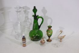 Glassware including a Murano A. Salvadori green mini vase. 3 x sand-filled art glasses.