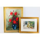 A framed oil on canvas floral still life,