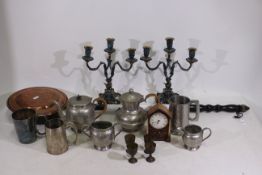 A mixed lot of predominantly metal ware. Lot includes 2 x brass lamp stands.