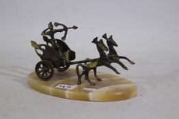 A marble and brass horse, chariot, and b