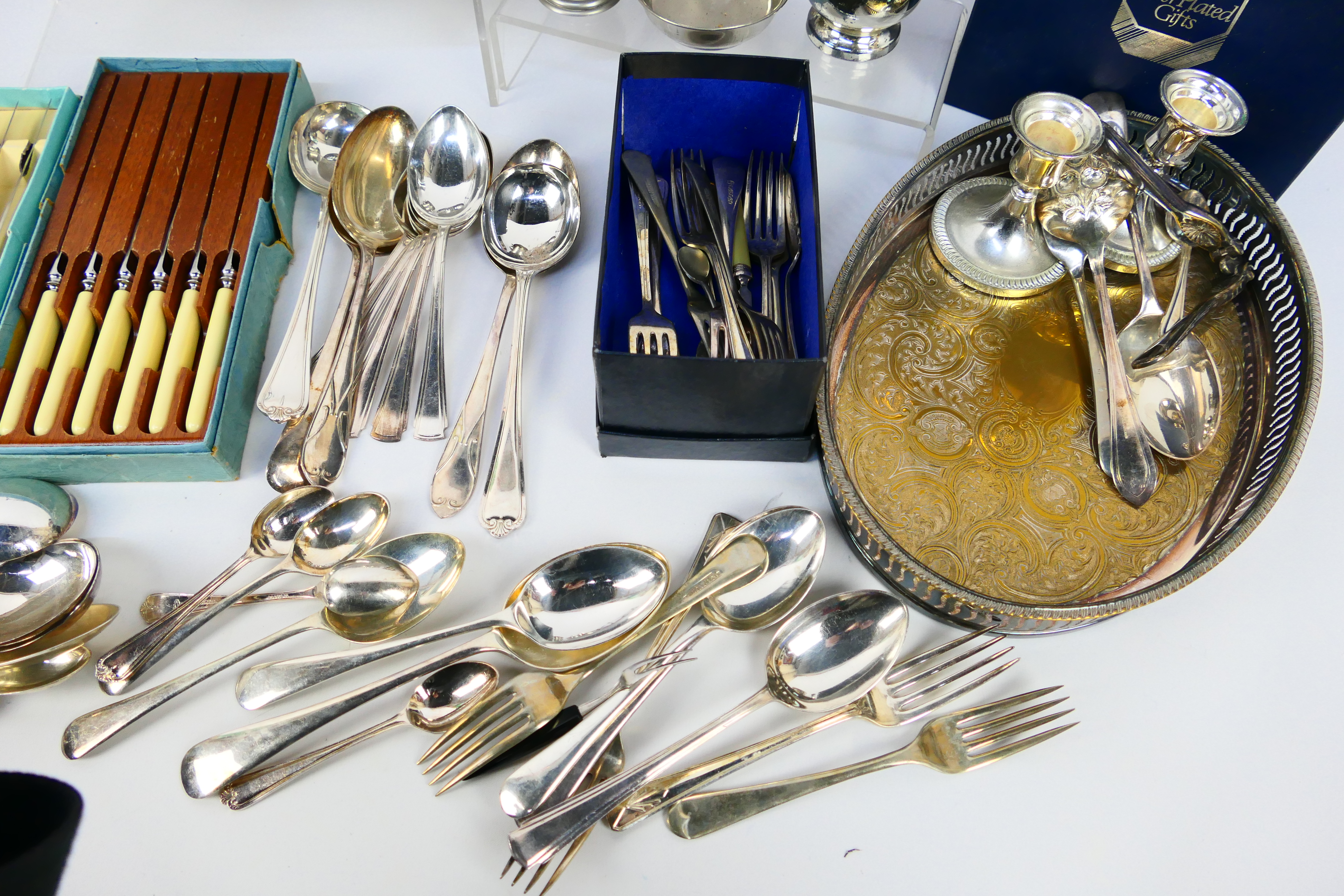 A collection of various plated ware, stainless and other including flatware. - Image 6 of 7