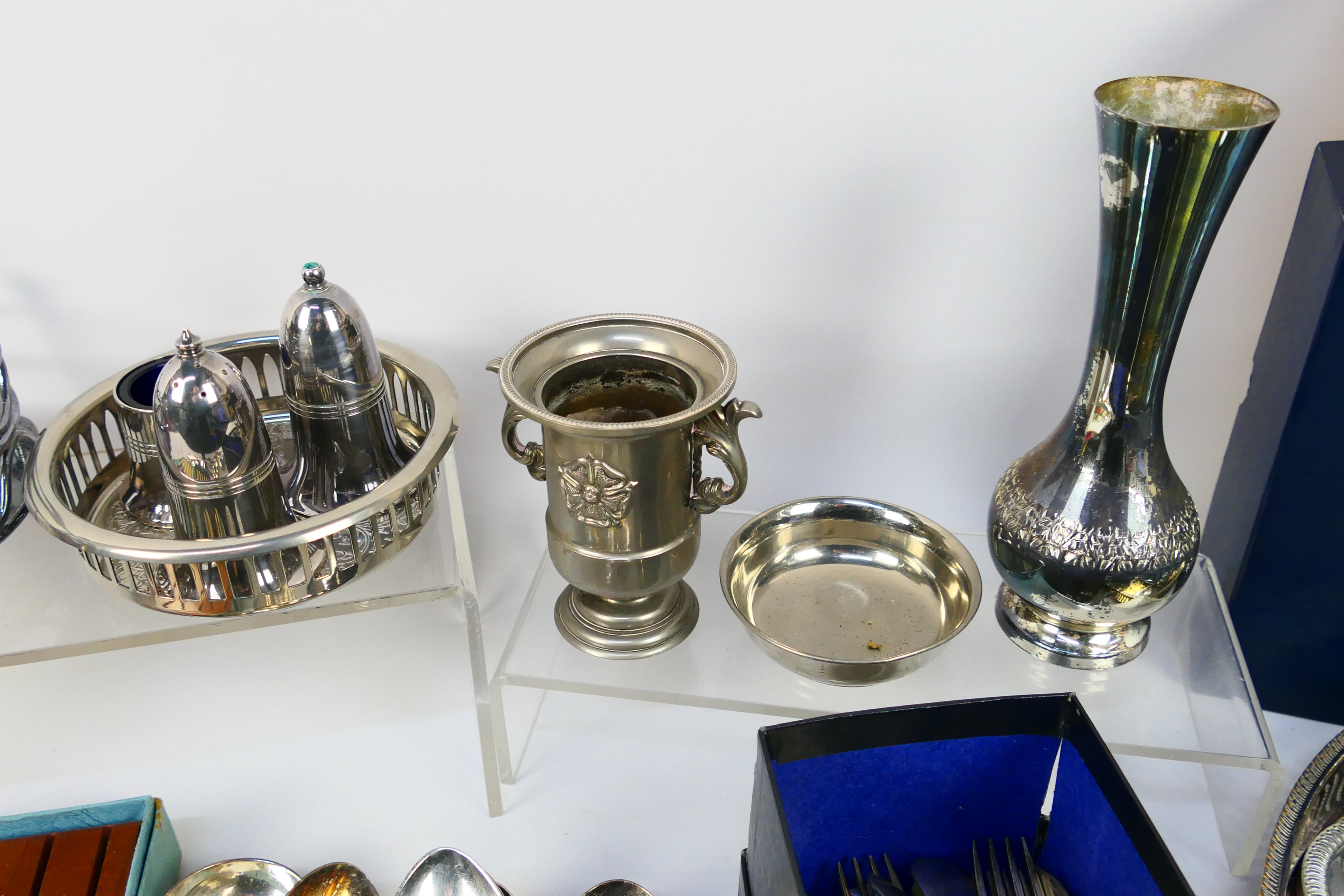 A collection of various plated ware, stainless and other including flatware. - Image 4 of 7