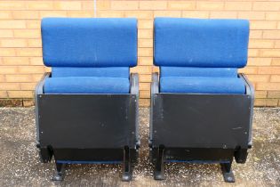 Cinema Chairs - A pair of retro folding cinema chairs. Chairs have blue fabric and metal legs.