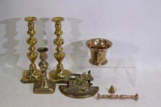 Brass ware to include 3 x candle holders