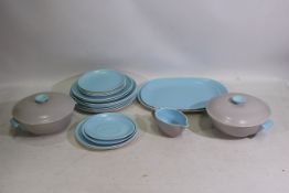 Poole Pottery - A sky blue and grey ceramic Poole dinner service set - Pieces include plates,