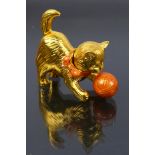 Estee Lauder - A boxed gilt metal Estee Lauder solid perfume compact in the form of a cat.