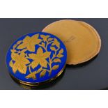 A boxed vintage Pygmalion 1949 gilt metal and enamel powder compact. Made in England.