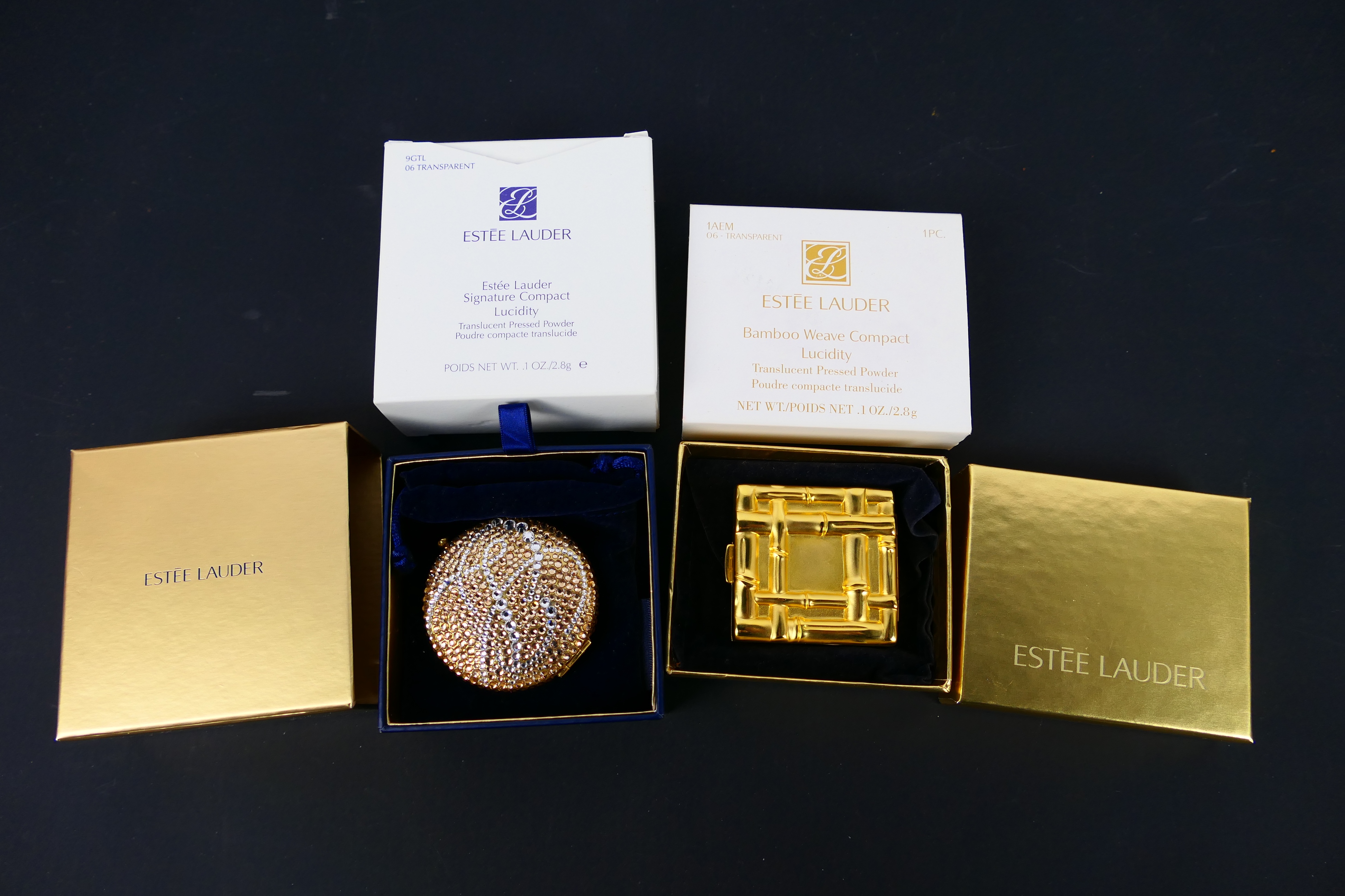 Estee Lauder - 2 x boxed gilt metal Estee Lauder powder compacts - Lot includes a Bamboo Weave - Image 10 of 10