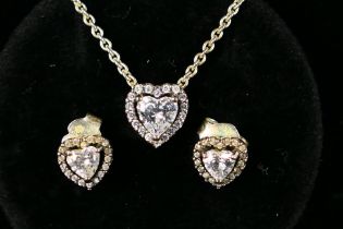 Pandora - A boxed Pandora heart silver necklace and twin stud earrings set.