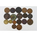 A collection of copper coins and tokens