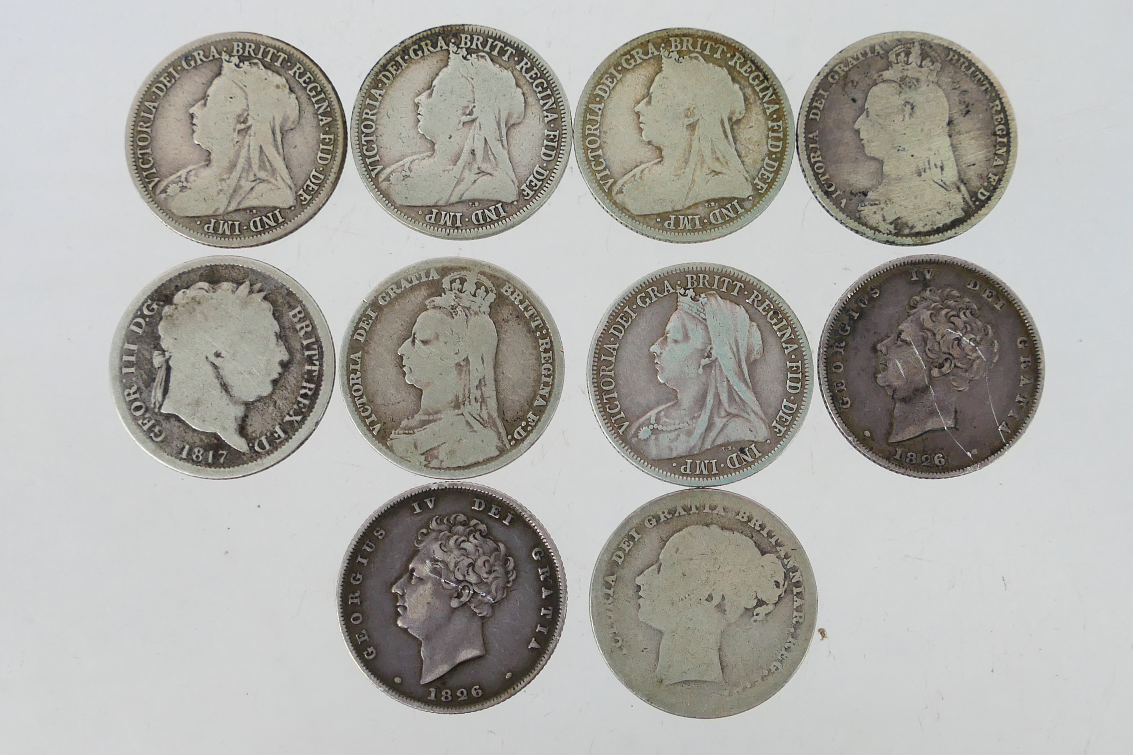 Ten One Shilling coins, George III, Geor