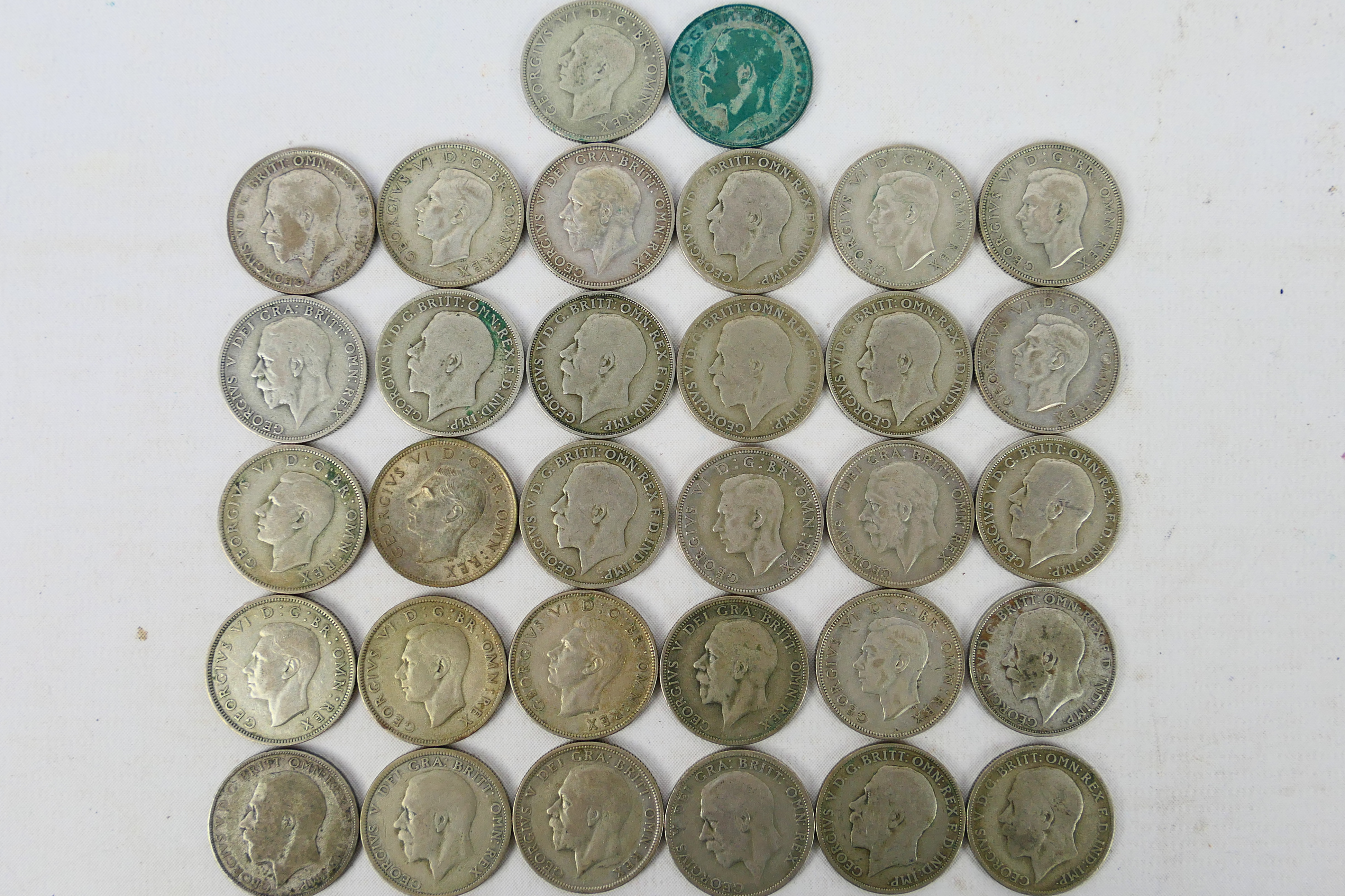 A collection of silver content One Florin and Two Shilling coins (500 fineness), George V and later,