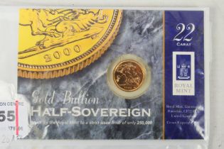 Elizabeth II, half sovereign, 2000, factory sealed in Royal Mint packaging.