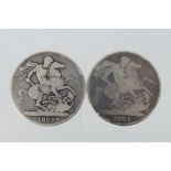 Two George IV silver crown coins, both 1